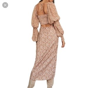 Free People Aglow Floral Balloon Sleeve Prairie Midi Dress